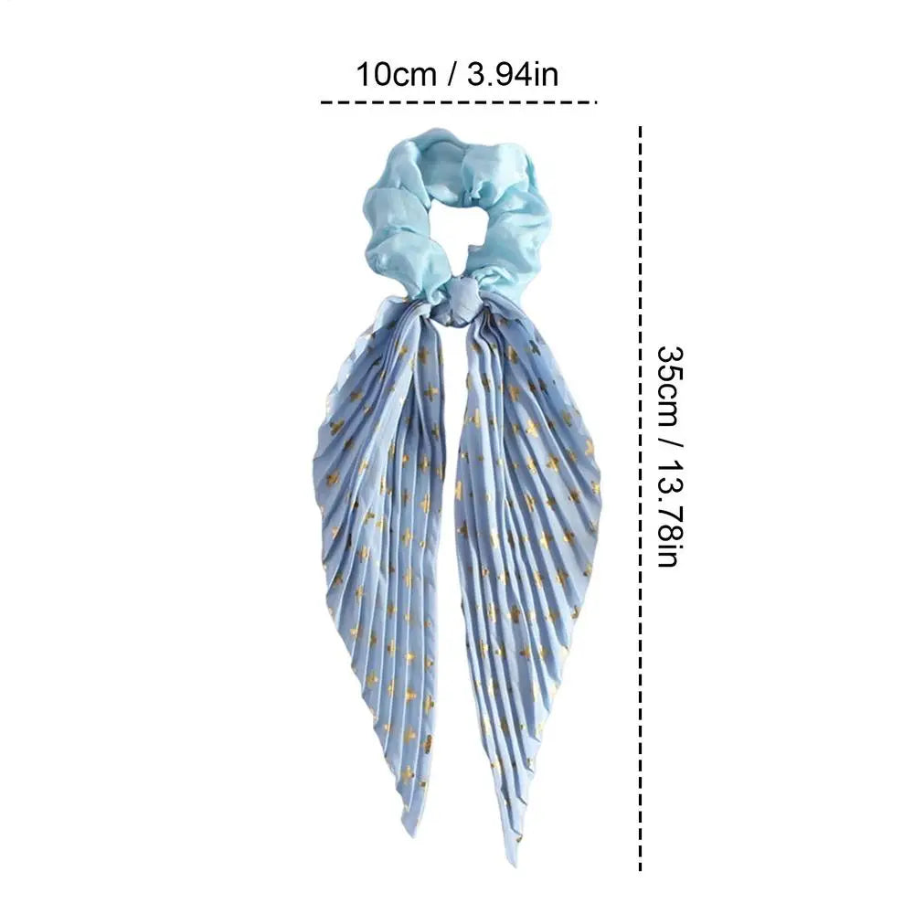 1PC Flower Print Bow Satin Long Ribbon Ponytail Scarf Tie Scrunchies Women Girls Elastic Bands French Headdres Hair Accessories Zpaxo Blue