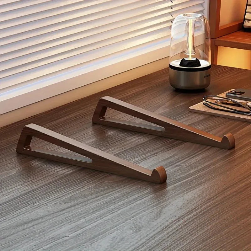 Portable Foldable Wooden Laptop Stand-Ergonomic 12° Adjustable Angle, Cooling Ventilation Triangular Design,Office Accessory Zpaxo