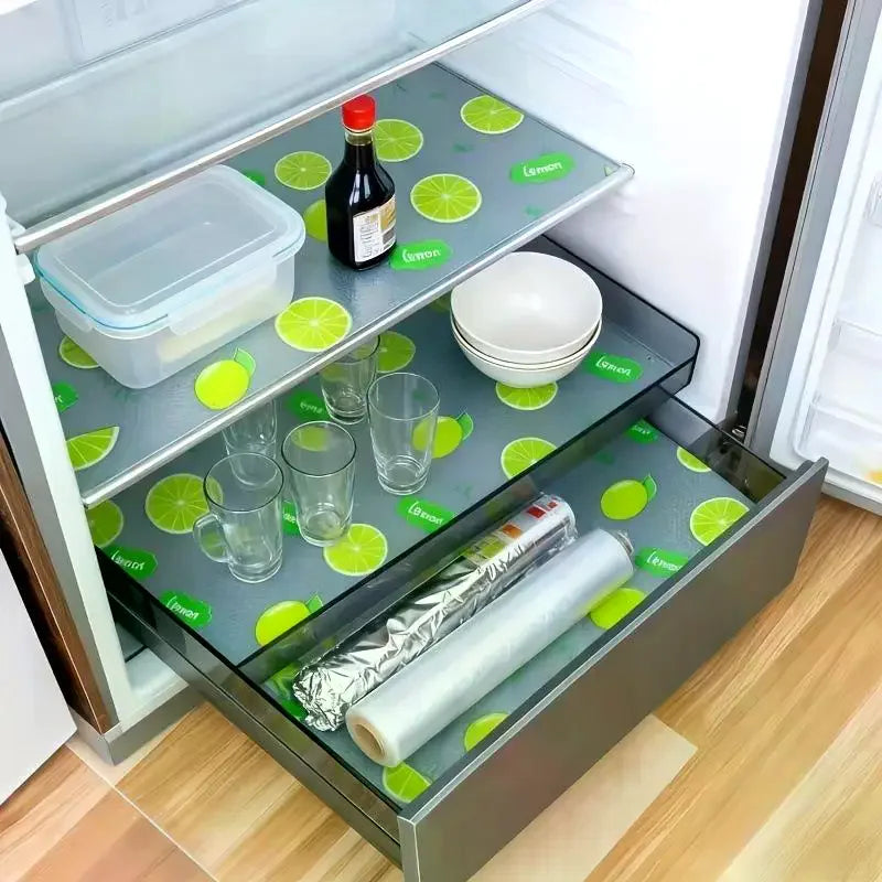 Moisture-Proof Non-Slip Washable Reusable EVA Material Novel Lemon Pattern Waterproof Refrigerator Liner Set 4Pcs Zpaxo