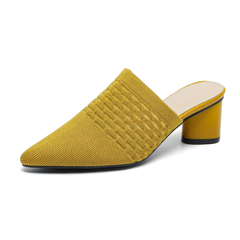 Pointed Toe Mule Sandals Knit Fabric Hollow Out Fishnet Breathable Zpaxo 669-1Yellow 41 China Mainland