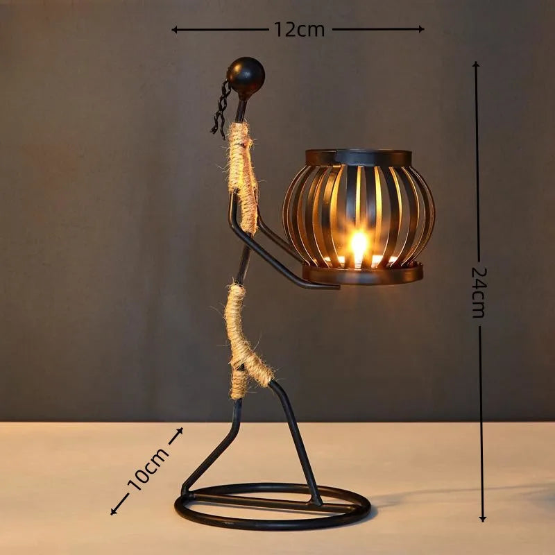 Nordic Metal Candle Holder Abstract Character Handmade Vintage Candlestick for Wedding Home Coffee Shop Table Art Decoration New Zpaxo H