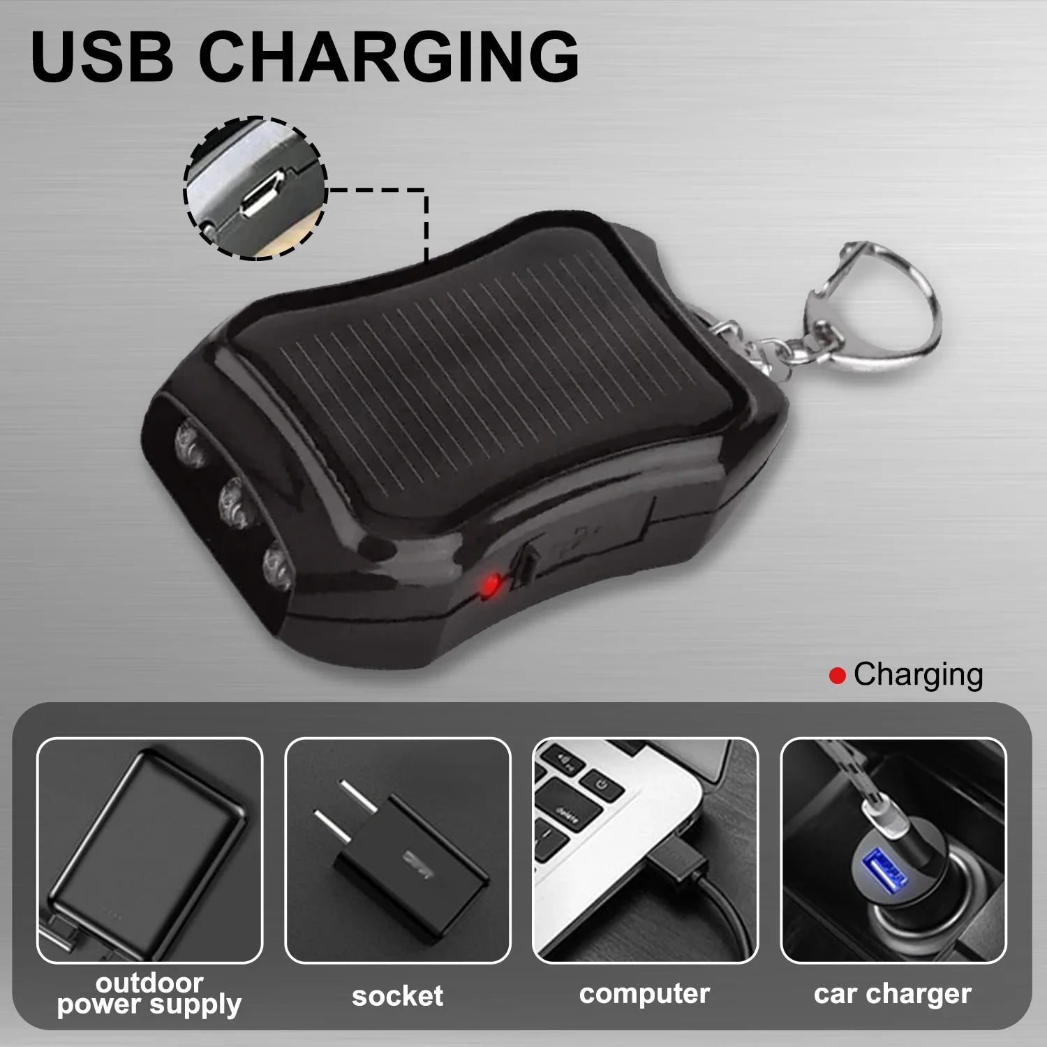 POCKETMAN Solar USB Keychain Flashlight – 2000 Lumen Mini Torch