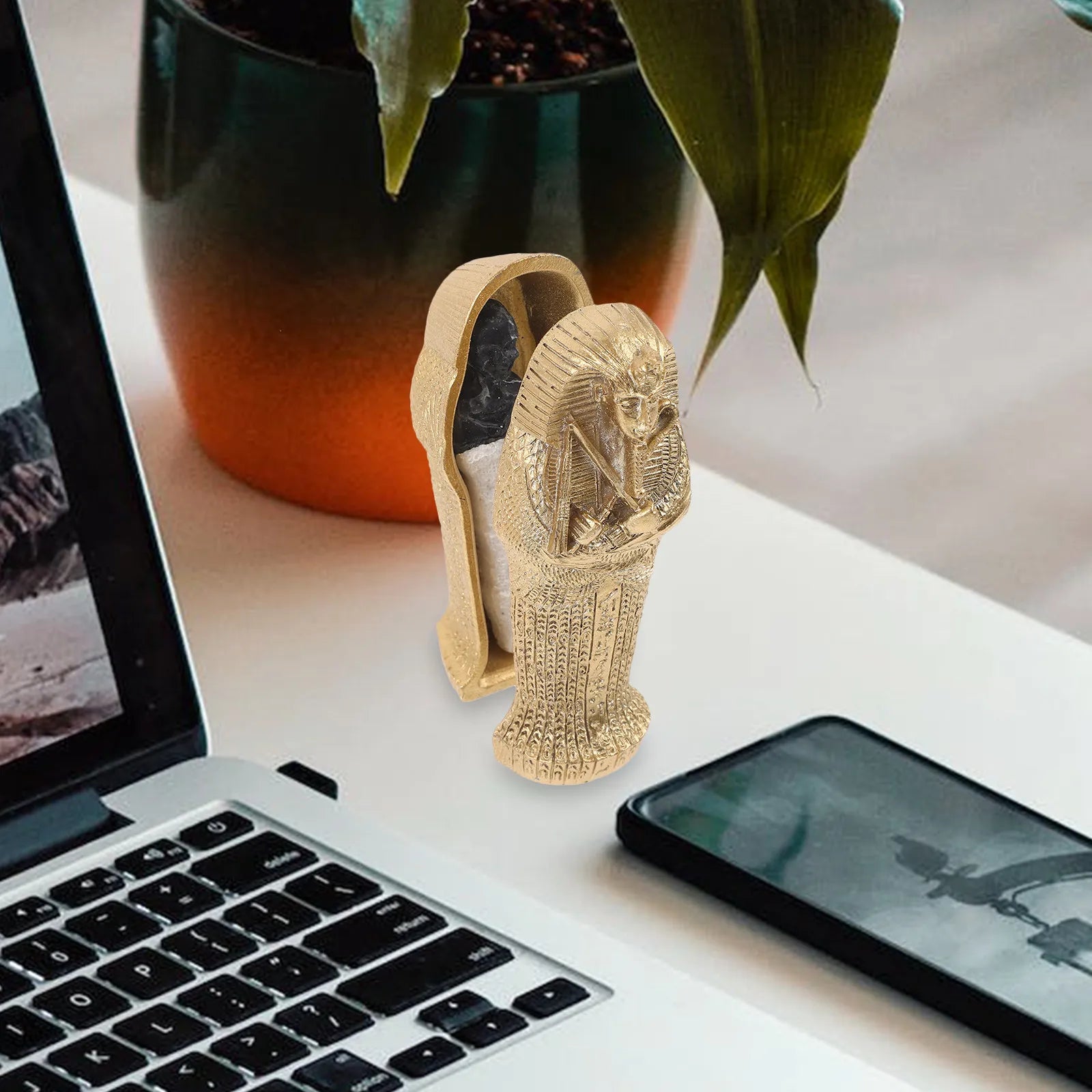 Skull Desktop Decor Resin Egyptian Mummy Coffin Ornament Home Office