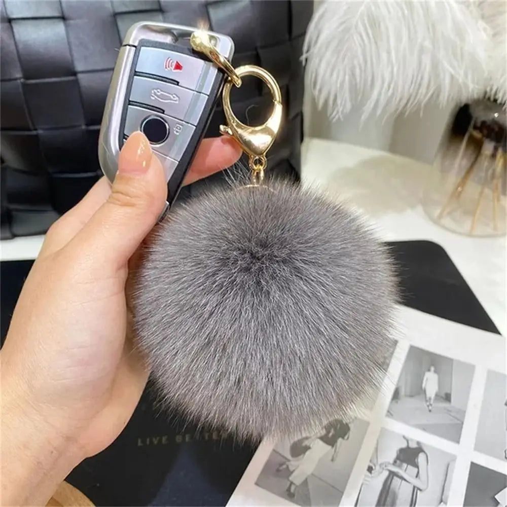 Fluffy Soft Pompom Ball Keychain Bag Ornament Hanging Decoration Fur Ball Keyring Backpack Bag Charm Fur Pendant Jewelry Gifts Zpaxo Grey