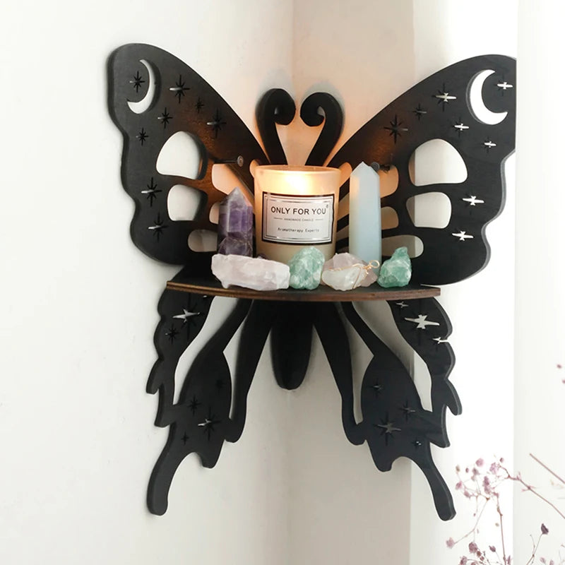 Butterfly Wall Decoration Hanging Wooden Skeleton Candle Holder Shelf