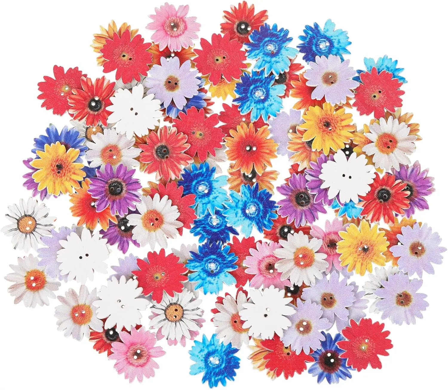 Wood Daisy Flower Buttons 25mm – 2-Hole Painted DIY Craft Buttons Wooden Craft Buttons Zpaxo