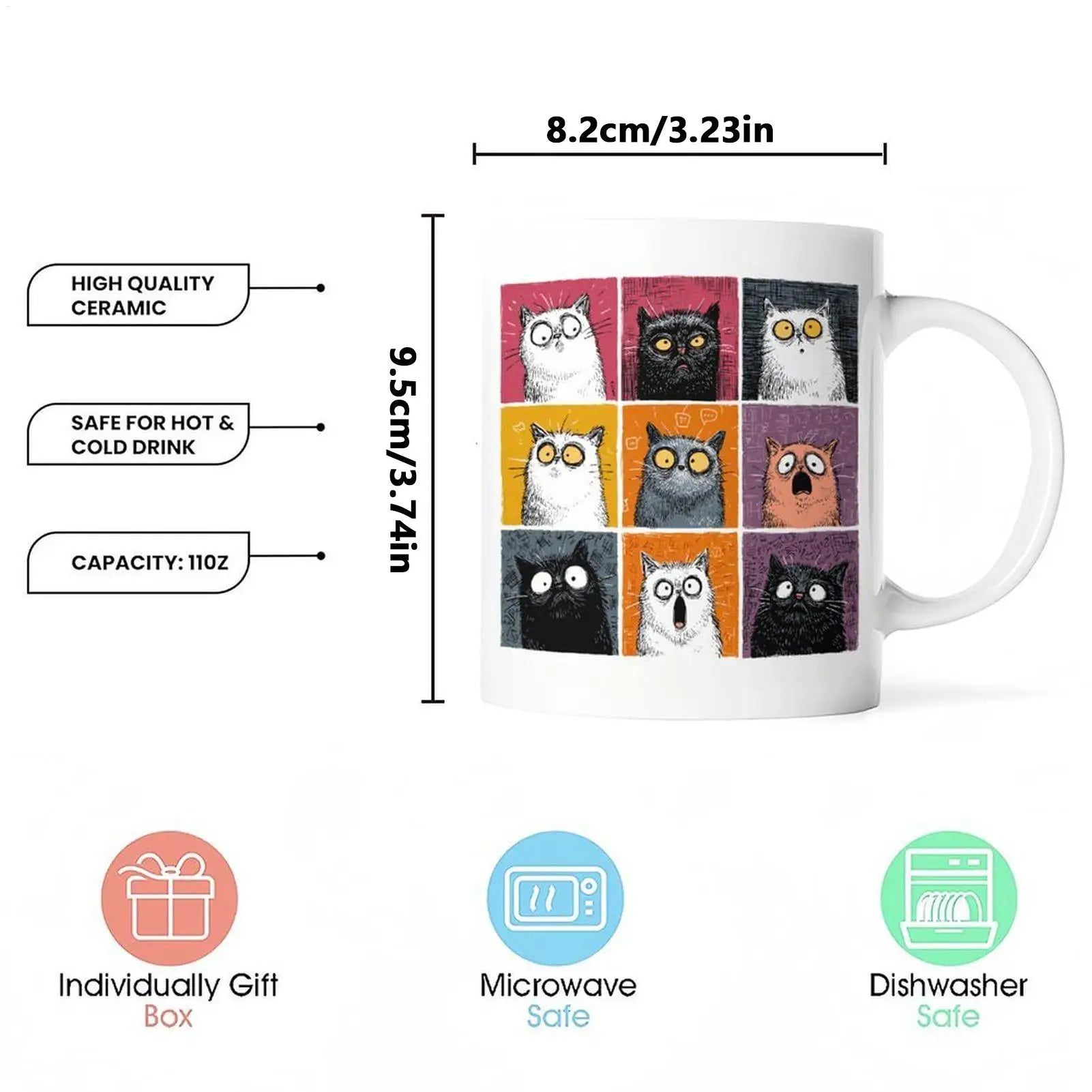 Cat Mug Anti-slip Handle Cute Drinkware Ceramic Coffee Tea Cup Cold