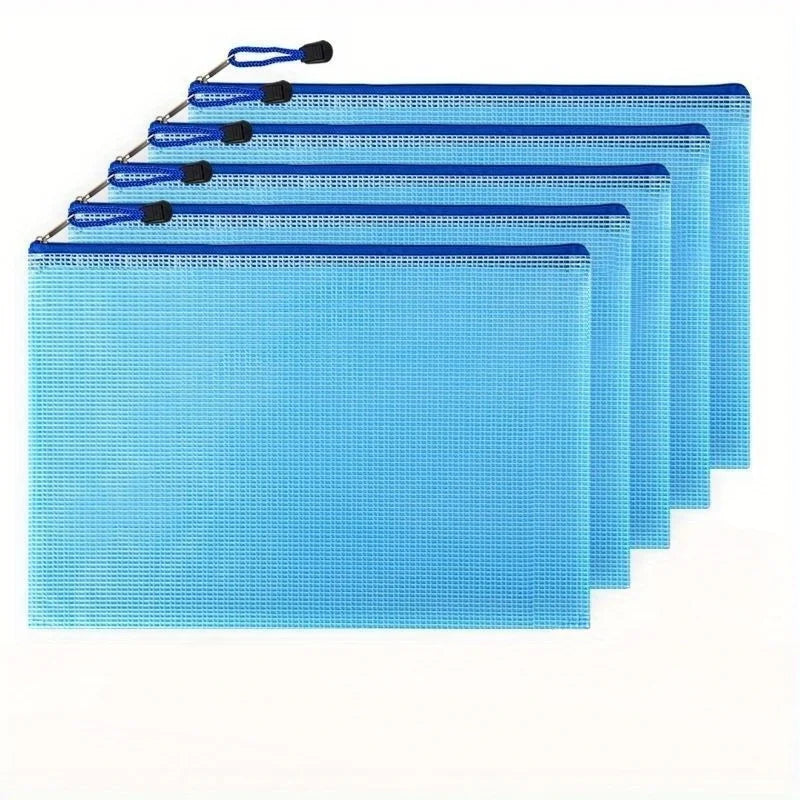 10-Pack Mesh Zipper Pouches A4 A5 A6 Document File Folders Mesh File Pouches Zpaxo Blue 10PCS