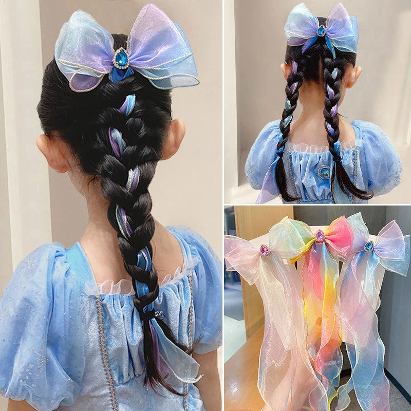Girls Cute Elegant Mesh Bow Ribbon Hair Clip Faux Pearl Tassel Zpaxo