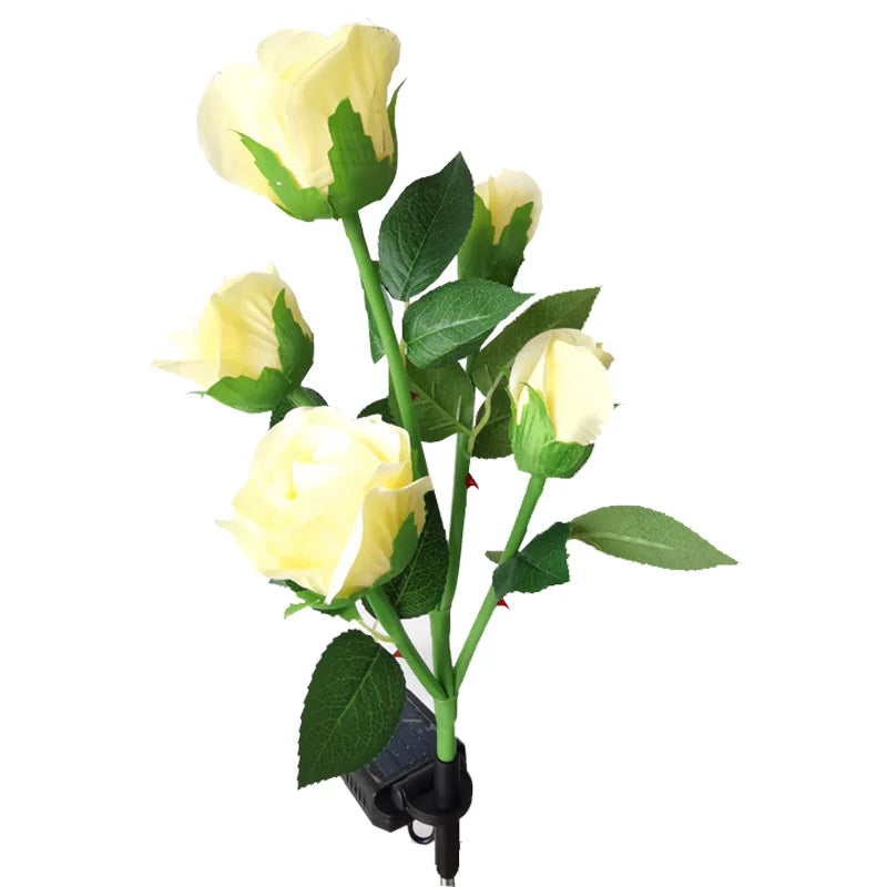 Solar Garden Lights Outdoor Color Changing Rose Light for Yard Christmas Decoration Enlarged Solar Panel Realistic Flower Lamp Zpaxo 5Head-Yellow 2 PCS China Mainland