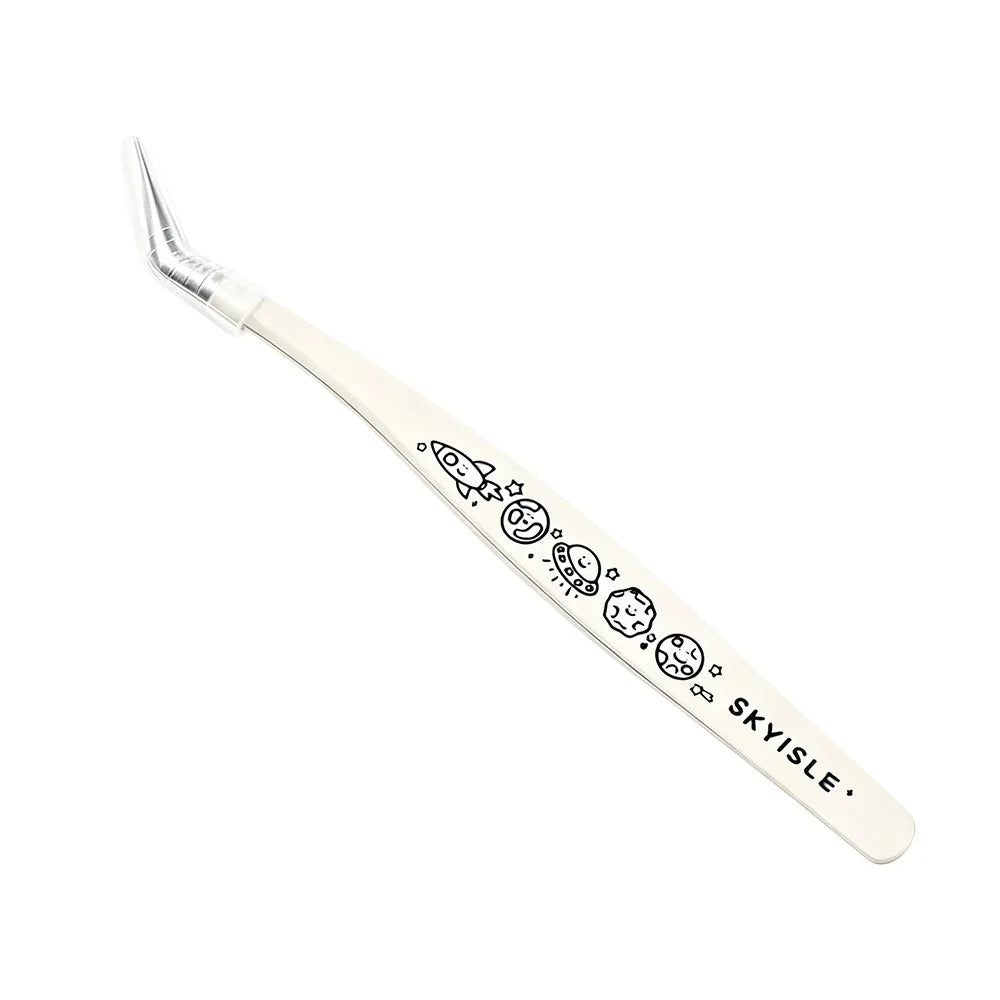 Stainless Steel Curved Stickers Tweezers Anti-static Cartoon Lashes Zpaxo Beige