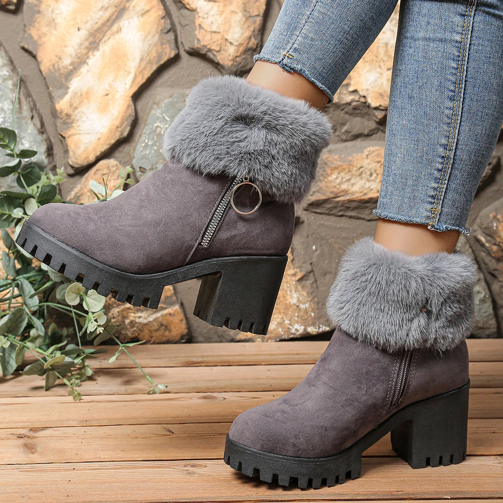 Winter Women Boots Chunky Platform High Heel Ankle Boots Women Non Slip Thick Bottom Snow Boots Comfortable Outdoor Shoes Women Zpaxo