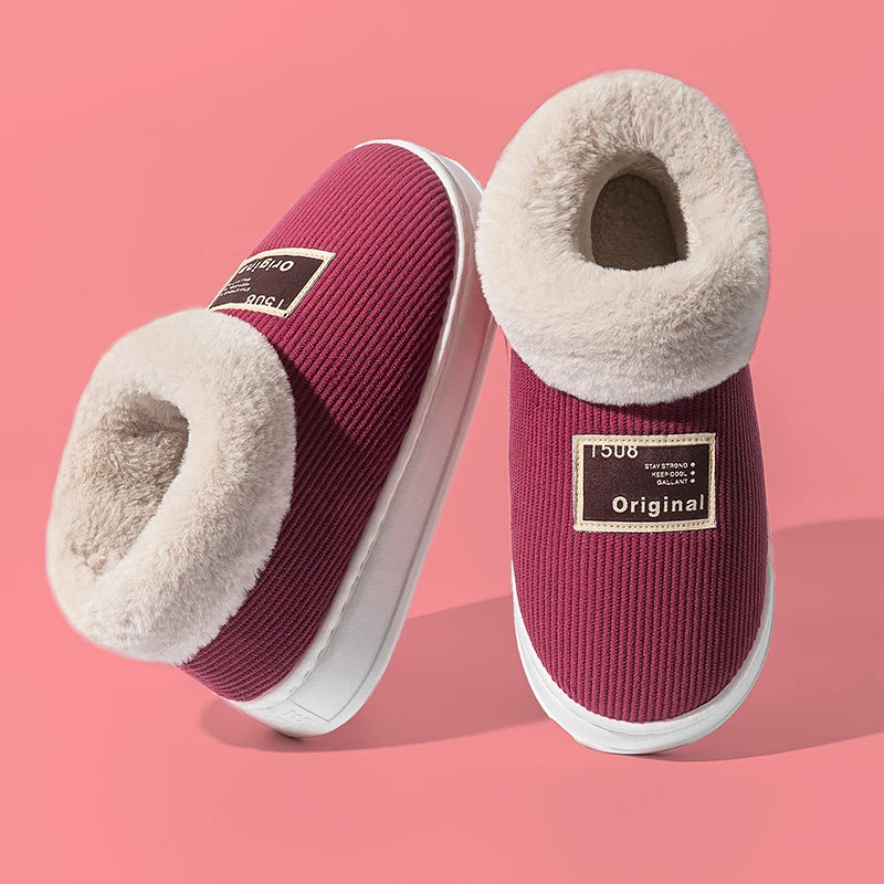 Winter Couple Concise Wrap Heels Plush Slippers Ladies' Non-slip Soft Zpaxo dark pink 36-37