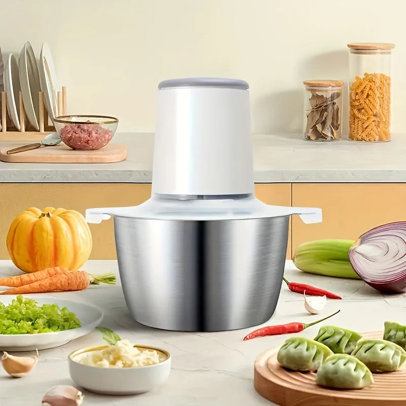 Electric Food Chopper & Meat Grinder,2.0L 304 Stainless Steel, Blender for Vegetables, Meat,Dough,Kitchen Mixer for Home Cooking Zpaxo JRJ-white-H