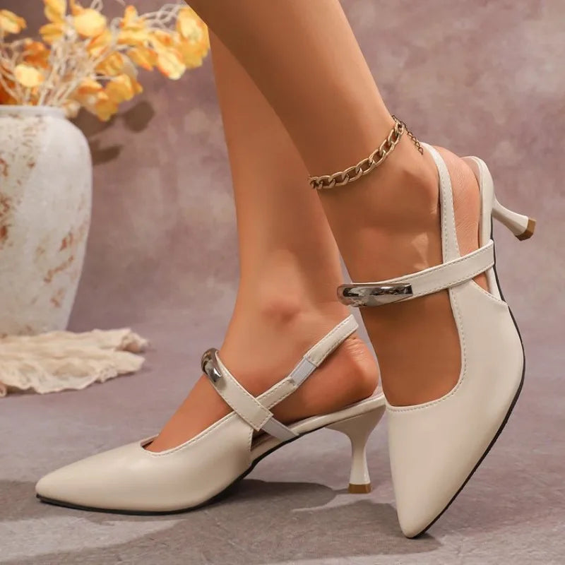 Women's Metal Decoration Stiletto Heel Shoes Elegant Pointed Toe