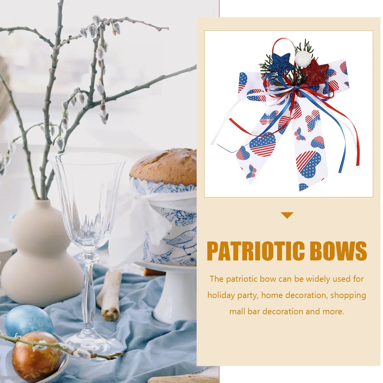 Lovely American Flag Bow Patriotic Decor for July 4Th Independence Day Memorial Day Party Home Decoration Wreath Bow Photo Prop Zpaxo