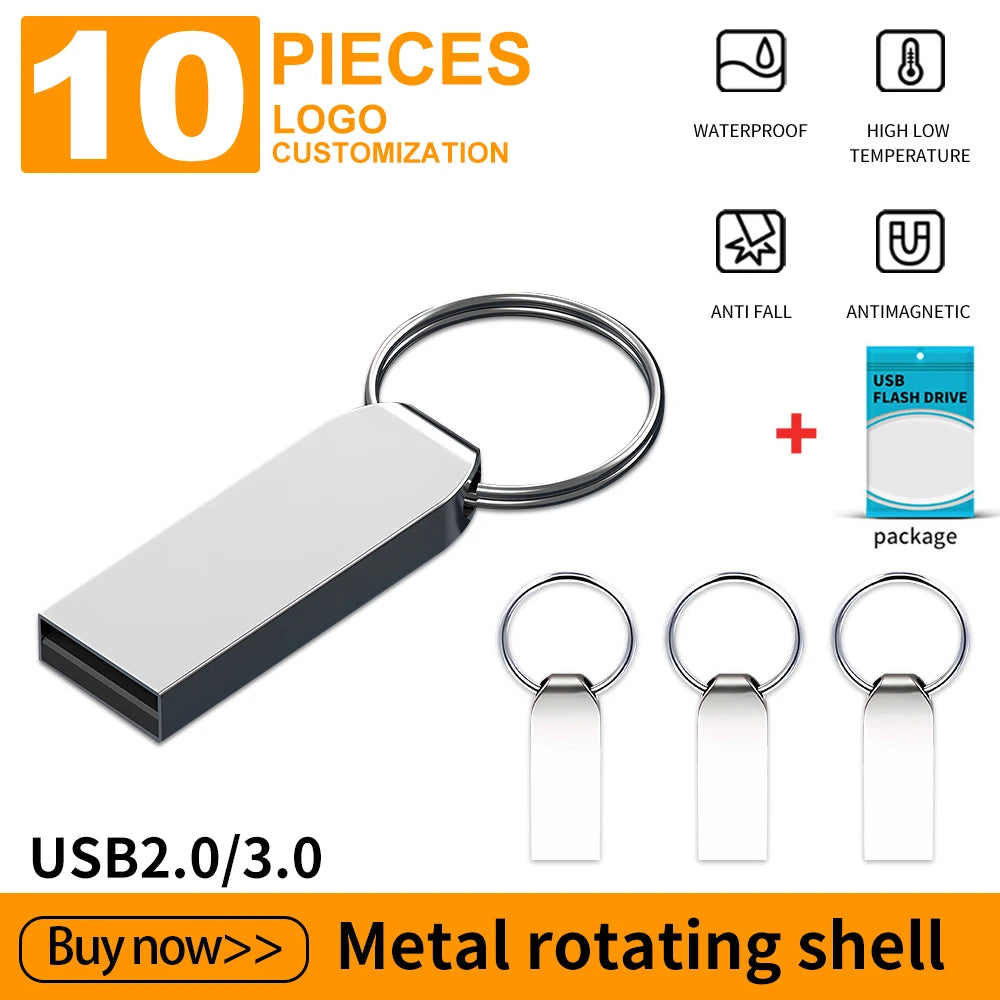 ZSUIT 10pcs High Speed USB Flash Drive 8GB 32GB Pendrive 128GB 64GB Custom logo Waterproof USB Pen Drive Flash Metal Stick XT Zpaxo