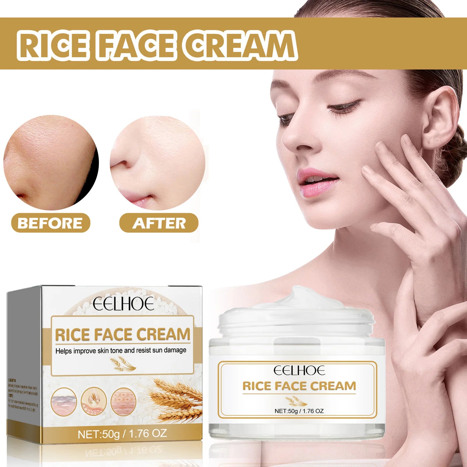 White Rice Face Cream Moisturizing Firming Fade Fine Lines Tighten Pores Lighten Dark Spots Nourishing Brightening Face Cream Zpaxo