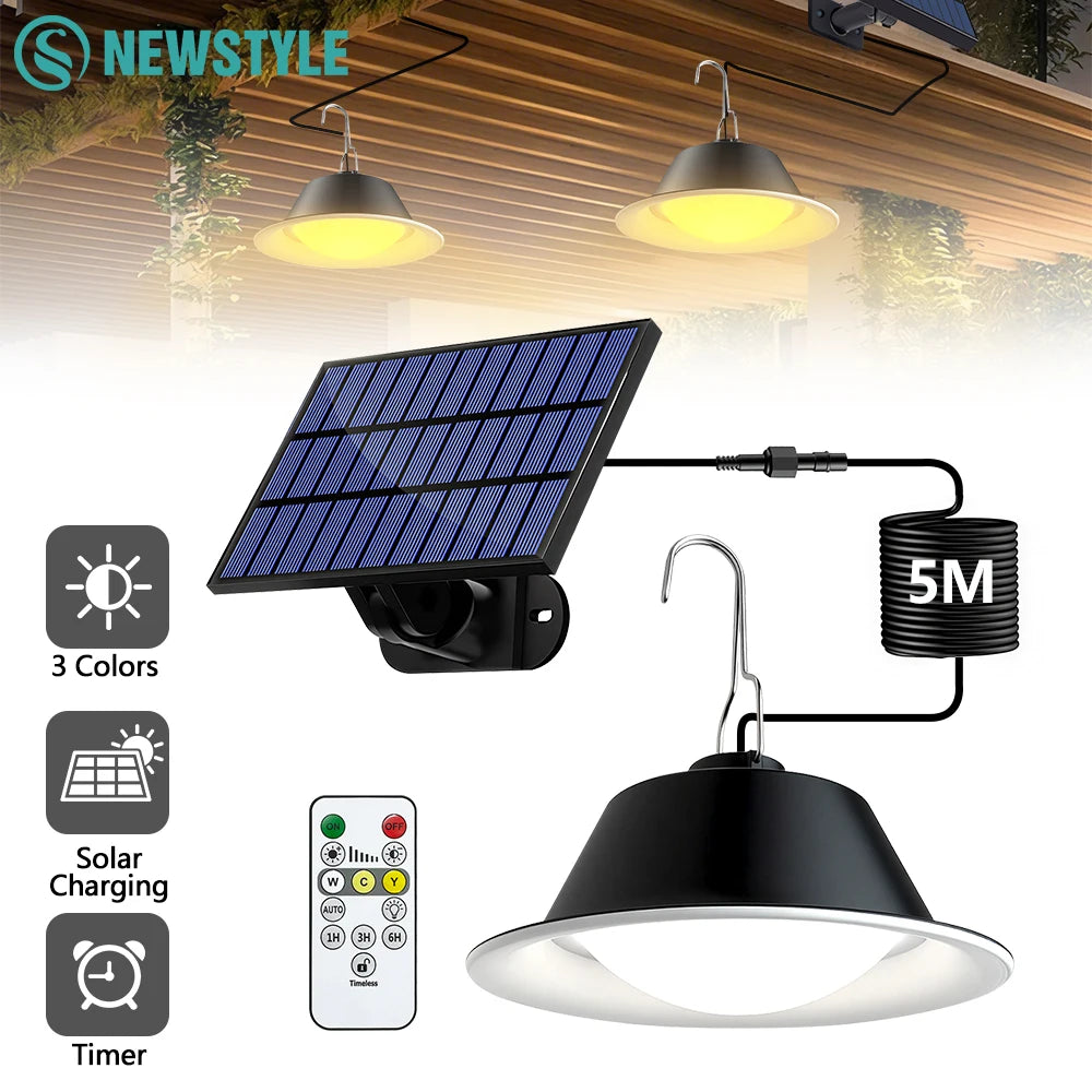 Solar LED Shed Light with Remote Control 3-Color Dimmable Timer Waterproof Hanging Pendant Lamp Gazebo Patio Garden Chicken Coop Zpaxo