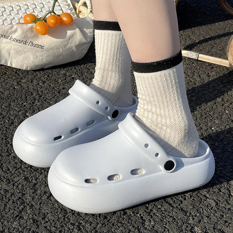 Women Men Summer Couple Closed Toe Hollow Slippers Anti-slip Thick