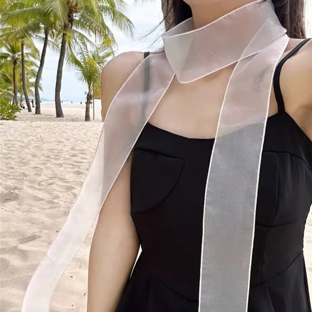 Decorative Solid Color Silk Scarf Y2K Thin Ribbon Headbands Long Skinny Scarf Summer Zpaxo
