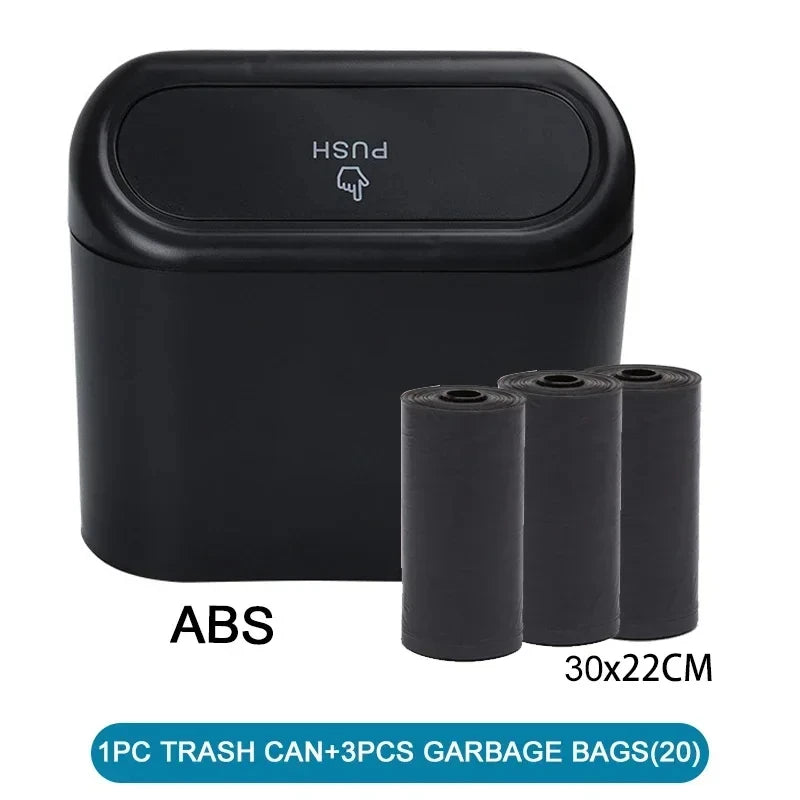 Covered Car Trash Can Contains 3 Black Garbage Bags Small Leak Proof