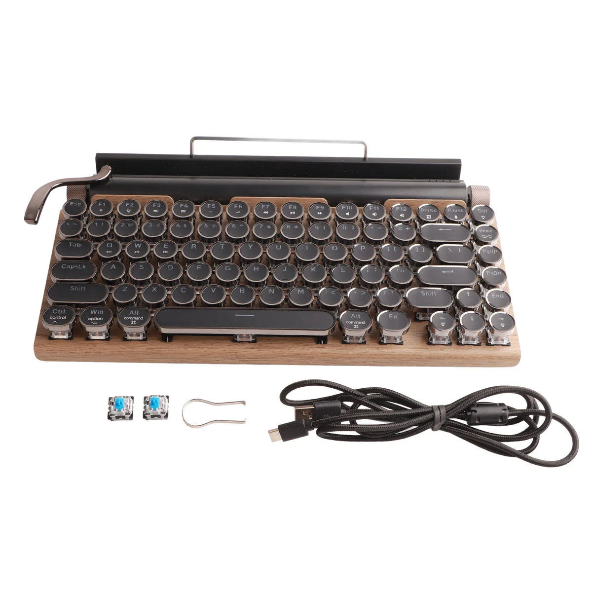 Typewriter Keyboard 83 Keys Vintage Wireless Mechanical Metal Round Zpaxo wood