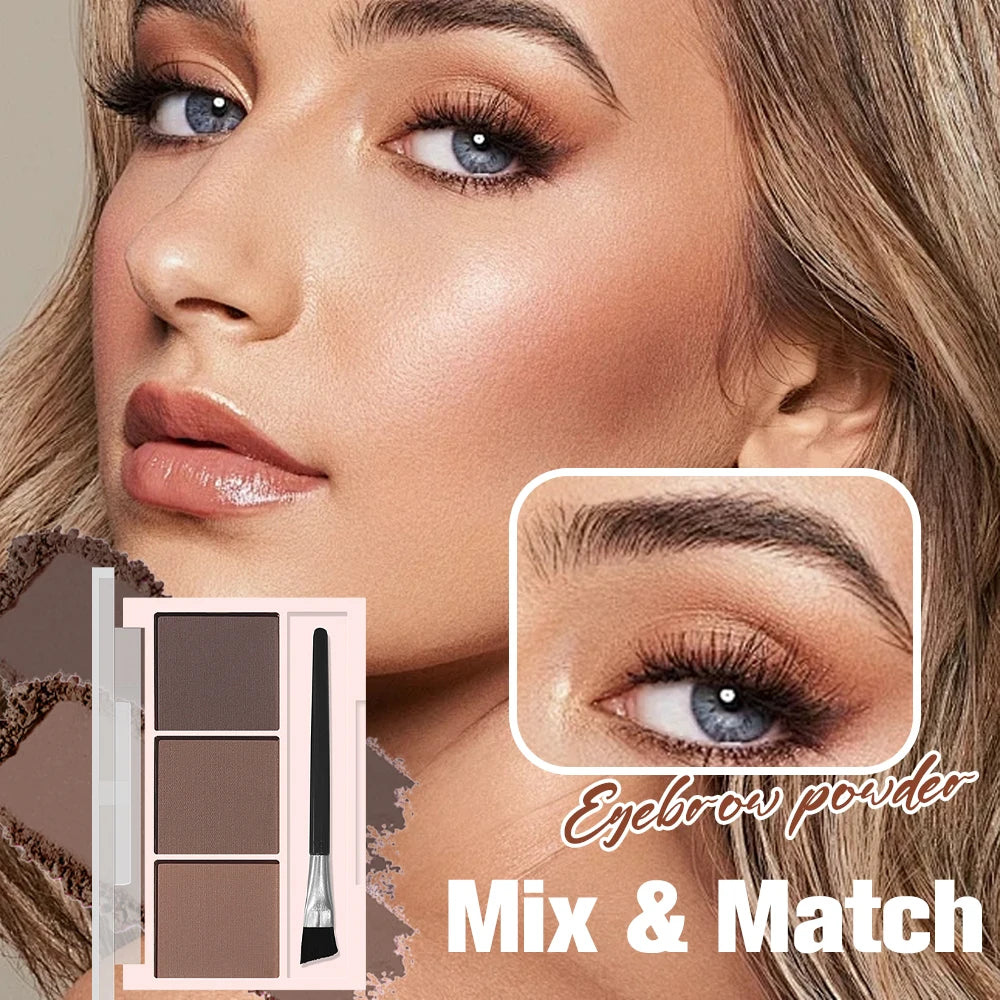 Three-Color Eyebrow & Eyeshadow Powder Palette, Long-Lasting Brow Definer with Brush for Natural Eyebrows Zpaxo