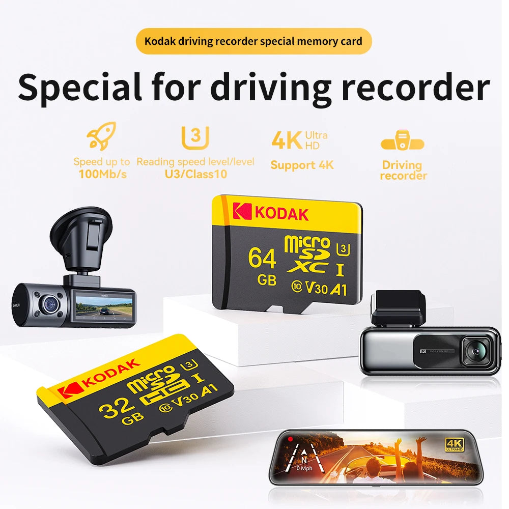 KODAK High Speed Memory Micro SD Card For Driving Recorder 16GB 32GB 64GB 128GB 100MB/s Smooth 4K& Loop Recording Micro SD Cards Zpaxo