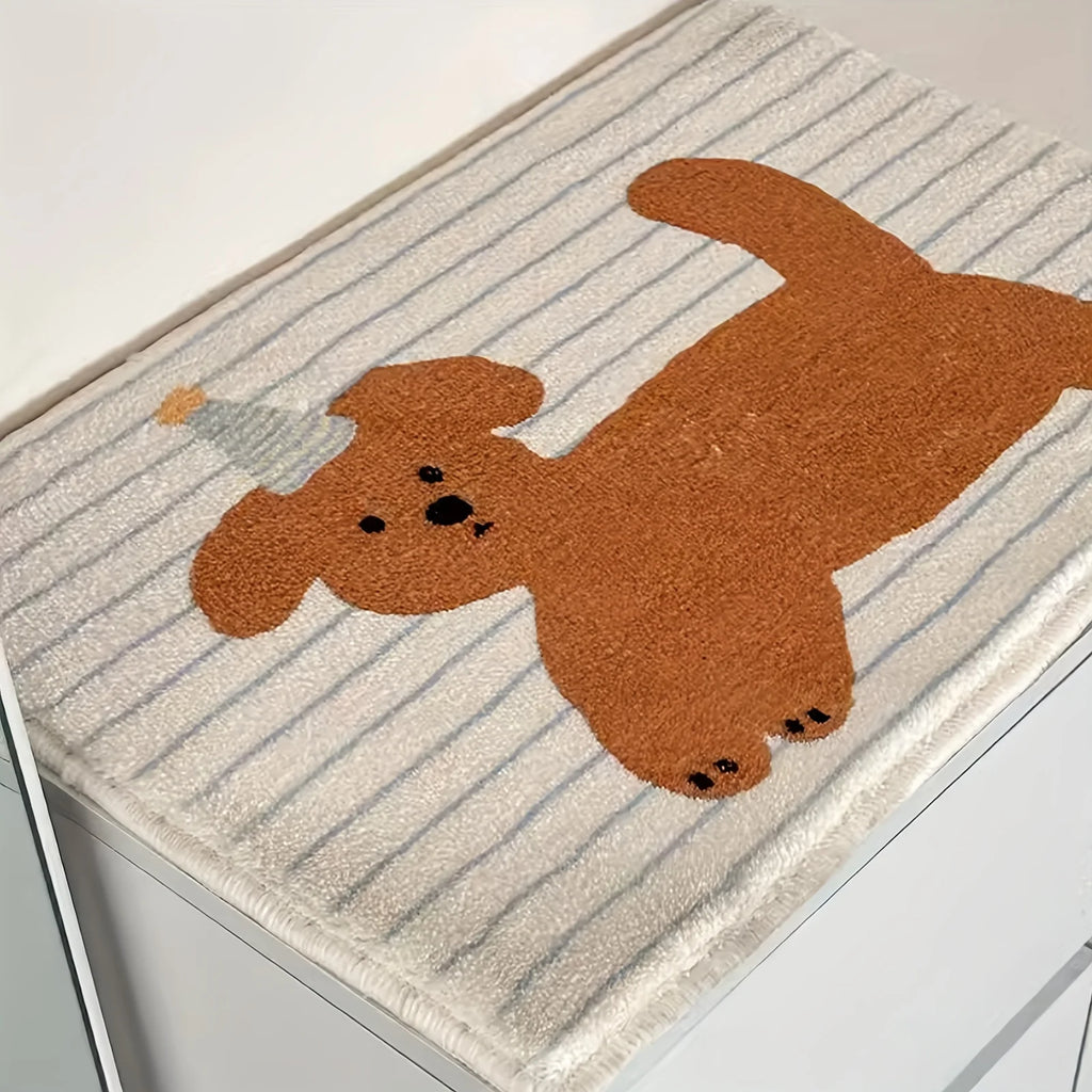Cartoon Dog Stripe Bath Mat Non-slip Absorbent Flannel Rug Machine Zpaxo