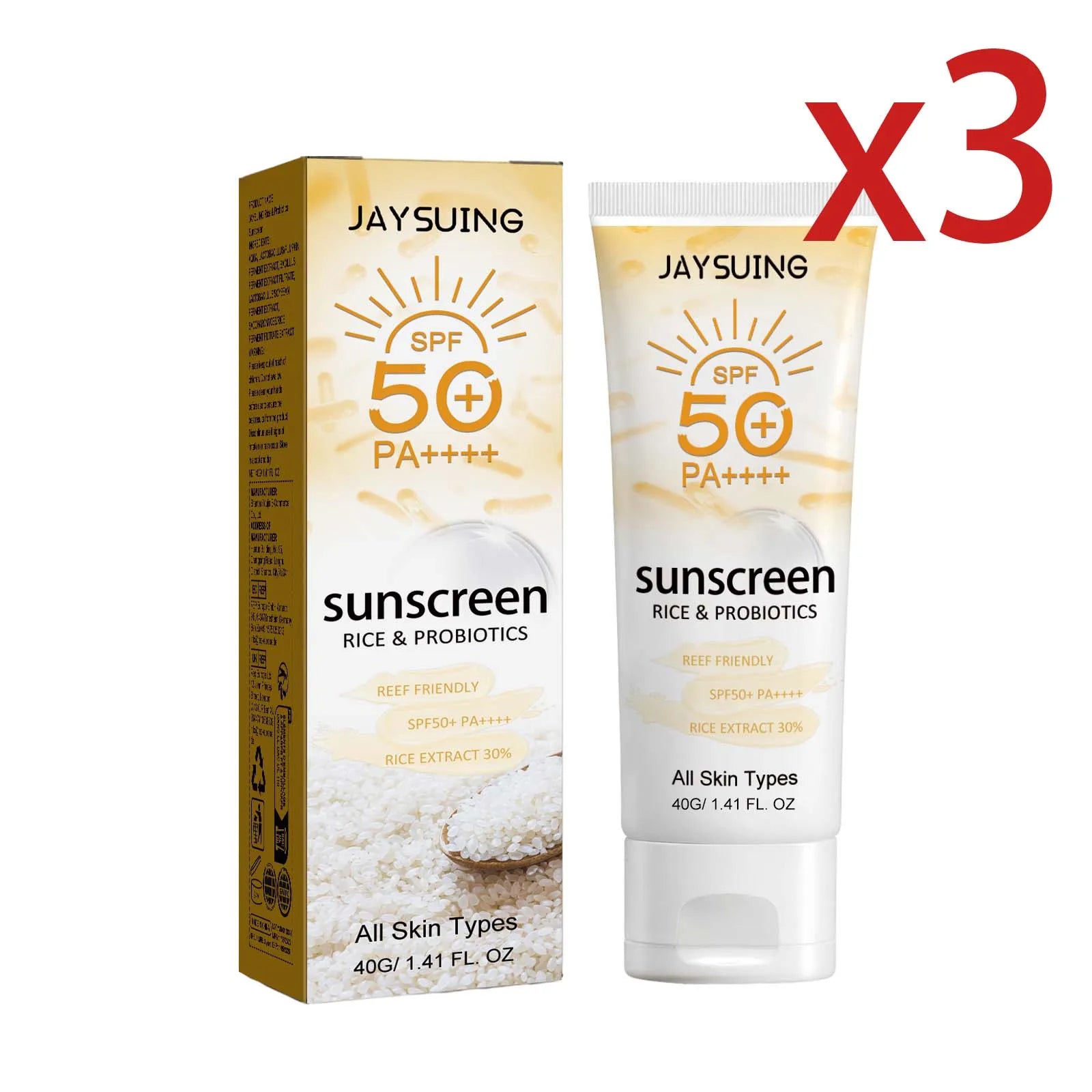 Probiotic Organic Rice Sunscreen SPF50 Broad Spectrum 40g Sunscreen Lotion Zpaxo 3x40g
