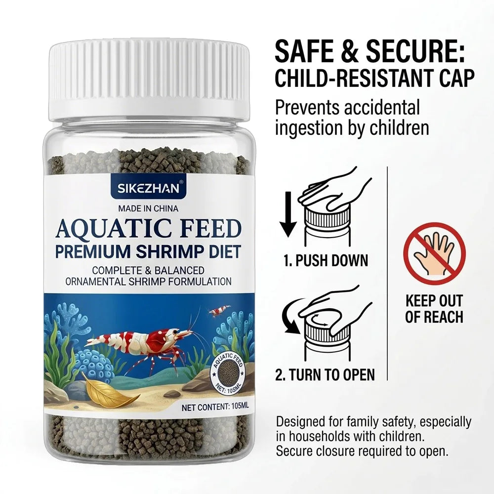 SIKEZHAN Premium Aquatic Feed 105ml - Complete Ornamental Shrimp Diet - Balanced Pellets for Healthy Shell Molting & Growth Zpaxo