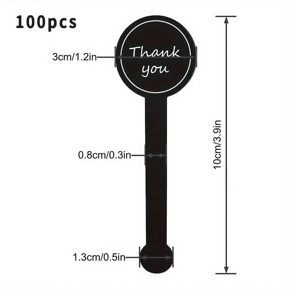 50/100/200pcs Black Thank You Long Sealing Sticker Pudding Bottle Sticker, Baking Box Label Sticker, Baking, Handicraft Products Zpaxo 100pcs