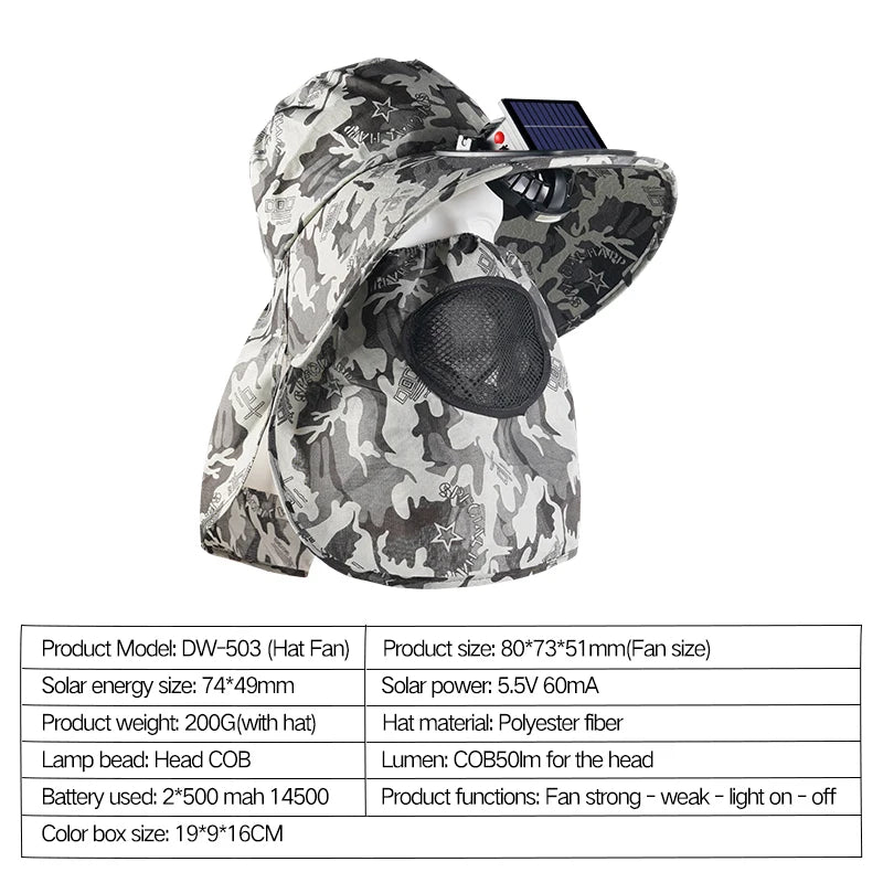 Solar Powered Fan Cap Wind Power Summer Outdoor Cross-border Large