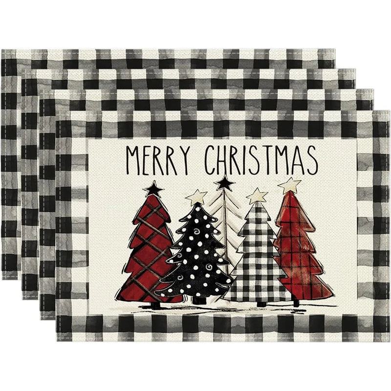Christmas Tree Elk Placemat Linen Dining Table Mats Coaster Bowl