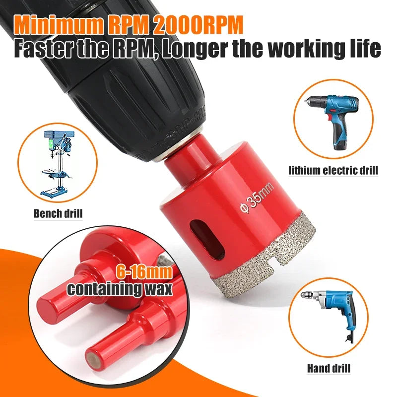 Diamond Coated Drill Bits 6- Hole Saw Glass Marble Granite Stone Tile