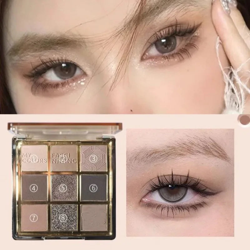 9 Colors Eyeshadow Palette Earth-toned Pearl Matte Shimmer Eye Shadow