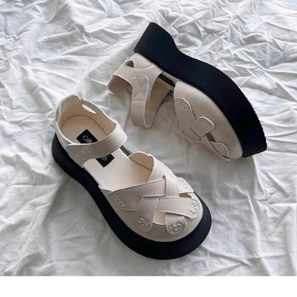 2025 Summer New Retro Style Mary Jane Enclosed Toe Sandals for Women Artistic & Versatile Weaving Style Thick Soled Roman Shoes Zpaxo