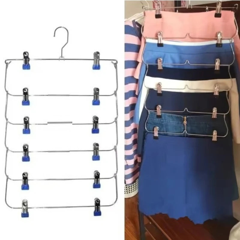 Space-Saving 6-Tier Metal Pants Hanger With Clips - Durable, Multi-Layer Storage For Skirts And Trousers, Black Zpaxo