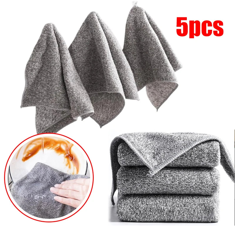 5PCS Cleaning Cloth Fiber Thickened Dishcloths High Absorbent Scouring Kitchen Washing Dish Rags Household Wipe Towels Zpaxo