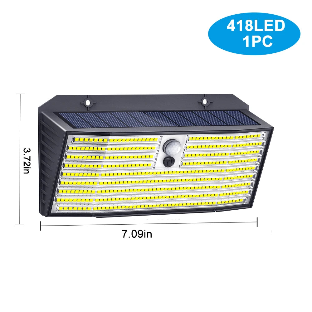 Outdoor Solar Security Wall Light PIR Motion Sensor 3 Modes Waterproof Super Bright LED Lamp for Garden Yard Fence Garage Door Zpaxo 418 LEDS