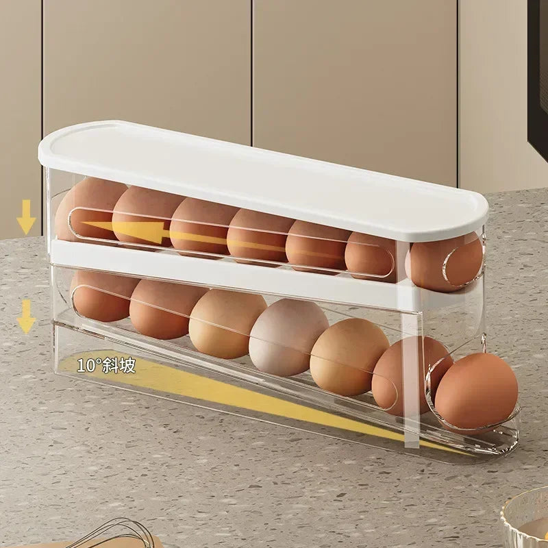 2-Tier Automatic Rolling Egg Dispenser Stair-style Storage Organizer