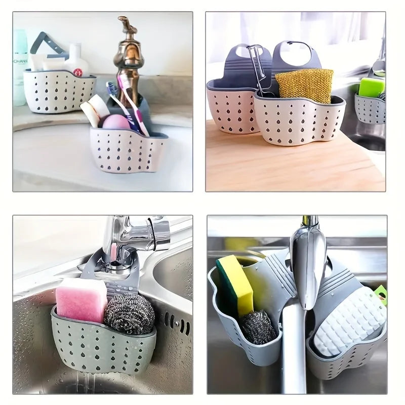 Double Sink Draining Hanging Bag Adjustable Press Faucet Shelf Sponge