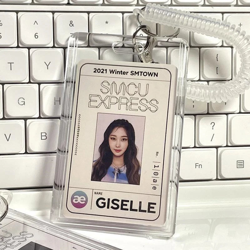 Clear Acrylic Dual Card Holder with Stretch Keychain | ID Badge
