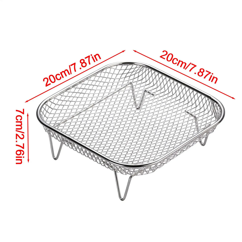 Stainless Steel Air Fryer Tray Food Grade Square Stackable Mesh