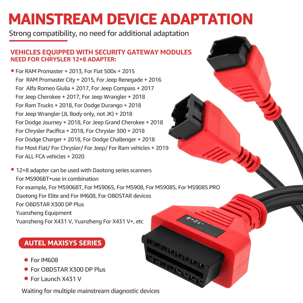 OBD2 Adapter SGW Cable 12+8 adapter Cable Connector Bypass Gateway Protocol Programming for Dodge Ram Jeep Fiat Fca Chrysler Zpaxo