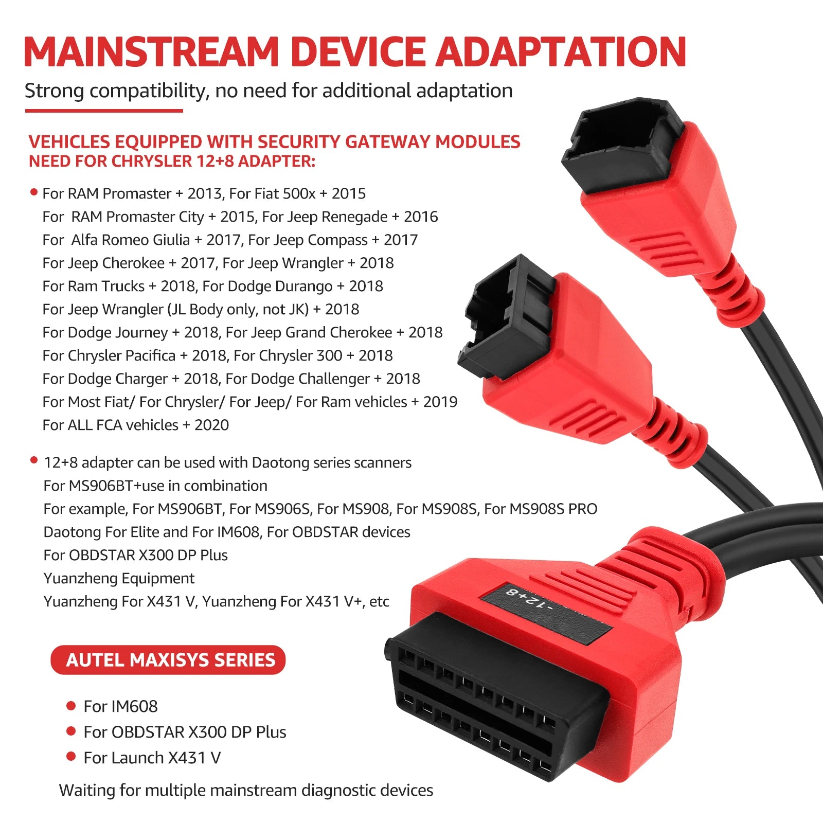 OBD2 Adapter SGW Cable 12+8 adapter Cable Connector Bypass Gateway Protocol Programming for Dodge Ram Jeep Fiat Fca Chrysler Zpaxo