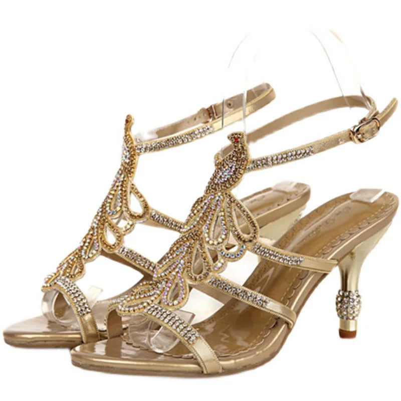 CINESSD Heel Sandals Women's Sexy Thin Rhinestone Banquet Wedding Zpaxo