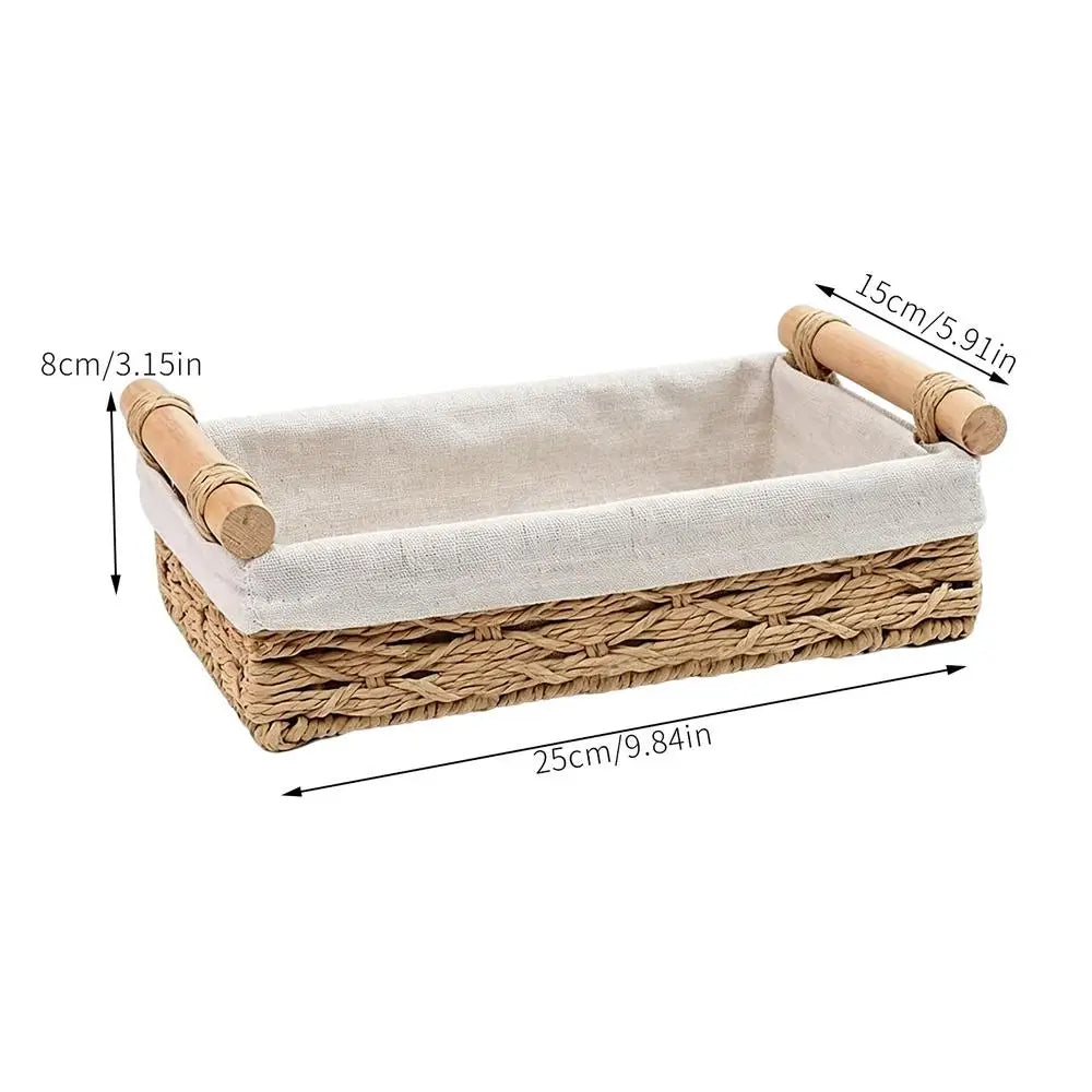 Wicker Storage Basket Woven Paper Rope Bin Handles Liners Desktop