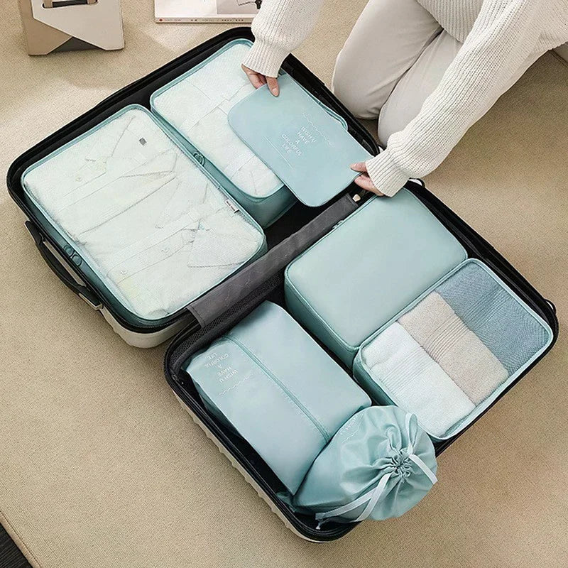 7Pcs/Set Folding Travel Storage Bags Digital Toiletries Shoes Clothes Organizer Suitcase Clothes Tidy Pouch Packing Cubes Set Zpaxo